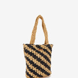 Borsa a mano intrecciata a righe nere e beige