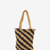 Borsa a mano intrecciata a righe nere e beige
