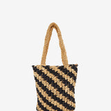 Borsa a mano intrecciata a righe nere e beige
