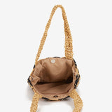 Borsa a mano intrecciata a righe nere e beige