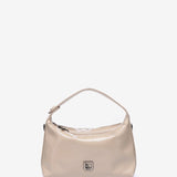 Small shoulder bag in beige patent leather