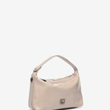 Small shoulder bag in beige patent leather