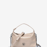 Small shoulder bag in beige patent leather