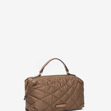Gepolsterte Umhängetasche aus recycelten Materialien in Camel.