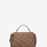 Gepolsterte Umhängetasche aus recycelten Materialien in Camel.