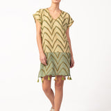 Damenkaftan aus Baumwolle mit geometrischem Print in Grün.