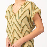 Damenkaftan aus Baumwolle mit geometrischem Print in Grün.