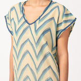 Damenkaftan aus Baumwolle mit geometrischem Print in Türkis.