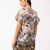 Caftán de mujer de algodón con print tropical en negro
