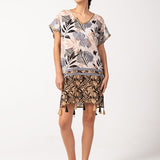Caftán de mujer de algodón con print tropical en negro