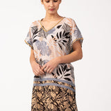 Caftán de mujer de algodón con print tropical en negro