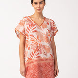 Caftán de mujer de algodón con print tropical en naranja