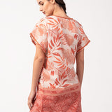 Caftán de mujer de algodón con print tropical en naranja