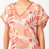 Caftán de mujer de algodón con print tropical en naranja