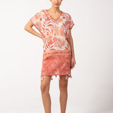 Caftán de mujer de algodón con print tropical en naranja