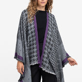 Poncho con stampa pied de poule grigia