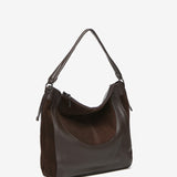 Bolso de hombro de piel y serraje en marrón