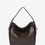 Bolso de hombro de piel y serraje en marrón