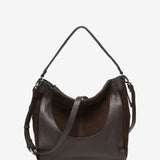 Bolso de hombro de piel y serraje en marrón