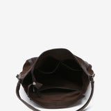 Bolso de hombro de piel y serraje en marrón