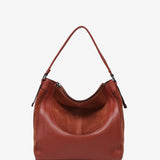 Bolso de hombro de piel y serraje en terracotta