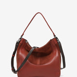 Bolso de hombro de piel y serraje en terracotta