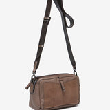 Bandolera de piel y serraje en taupe