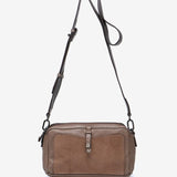 Bandolera de piel y serraje en taupe