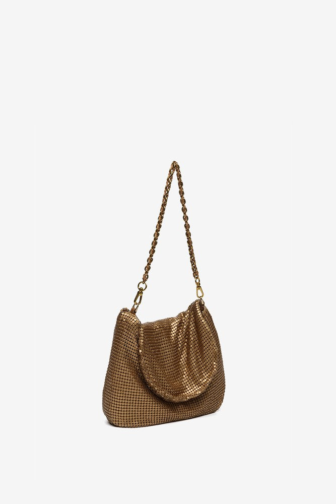 Bolso de hombro en malla metálica dorada ABBACINO