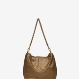 Bolso de hombro en malla metálica dorada