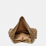 Abendtasche aus goldenem Metallnetz.