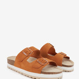 Sandale mit Serraje -Plattform in Cognac