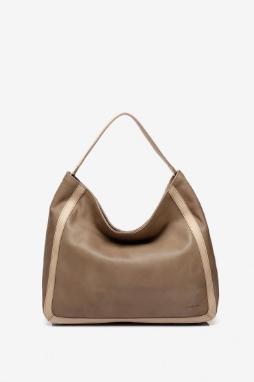 Taupe leather shoulder hobo bag