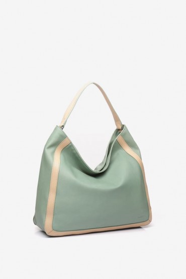 Green leather shoulder hobo bag