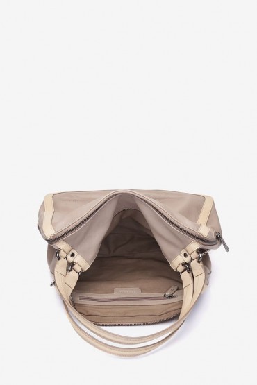 Taupe leather shoulder hobo bag