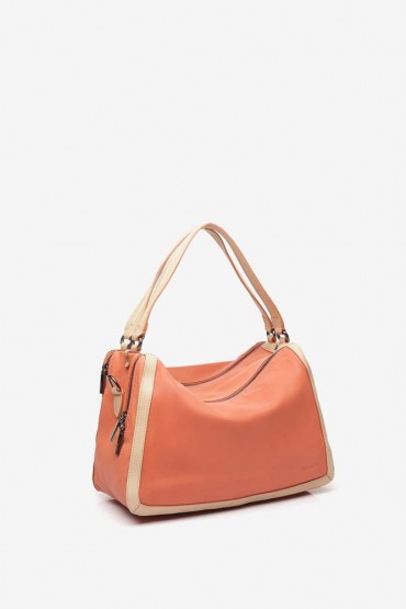 Orange leather shoulder hobo bag