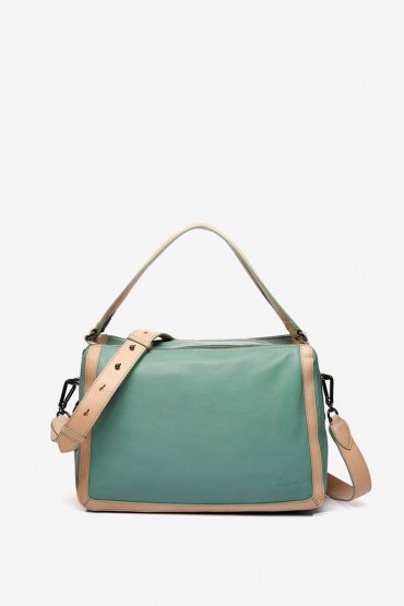 Green leather shoulder hobo bag