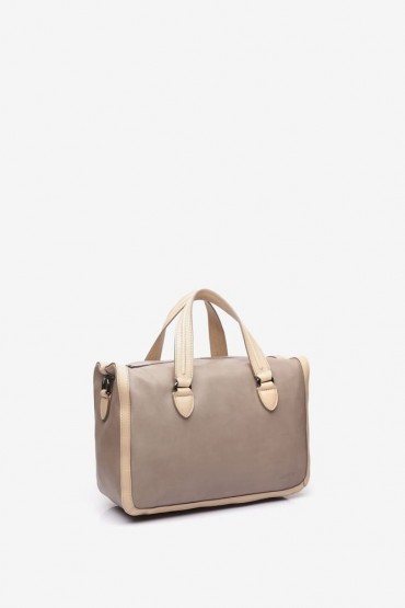 Taupe leather bowling bag