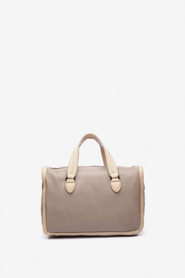 Taupe leather bowling bag