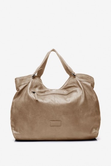 Beige leather shopping-style bag