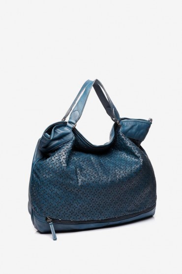 Blue leather shopping-style bag