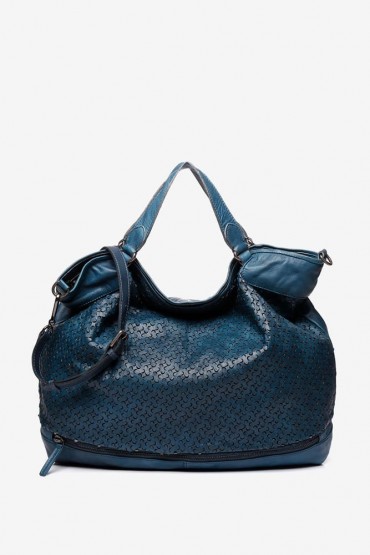 Blue leather shopping-style bag