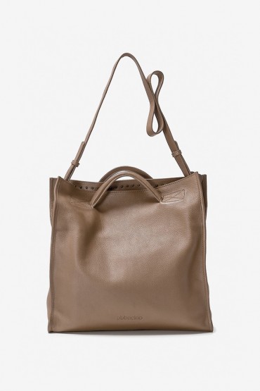 Beige leather shopper bag