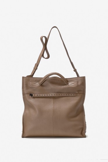 Beige leather shopper bag