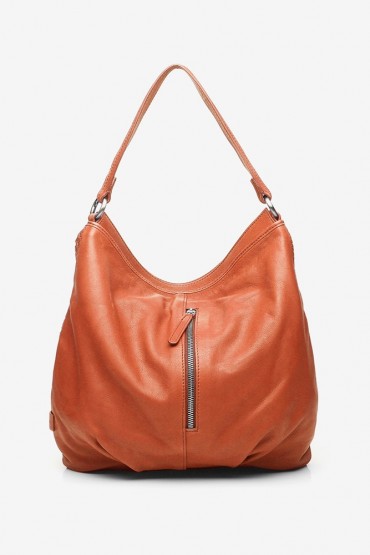 Braided orange leather hobo bag