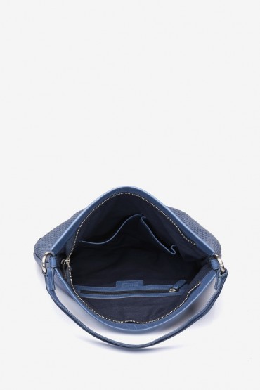 Braided blue leather hobo bag