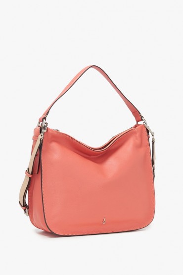 Coral leather hobo bag with braided handle