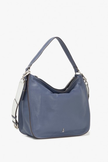Blue leather hobo bag with braided handle