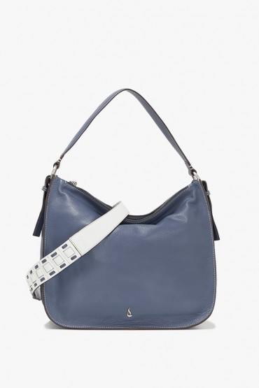 Blue leather hobo bag with braided handle