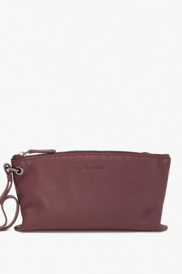 Women's burgundy leather cosmetic bag